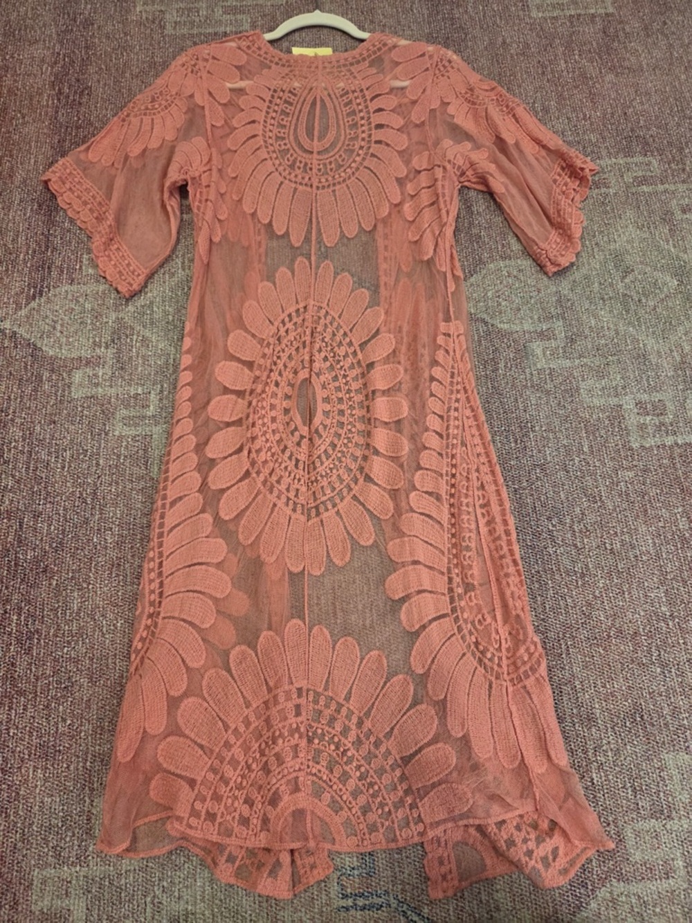 Rebellion again embroidered pink lace open swim suit cover up large Mrs Roper - Picture 7 of 8